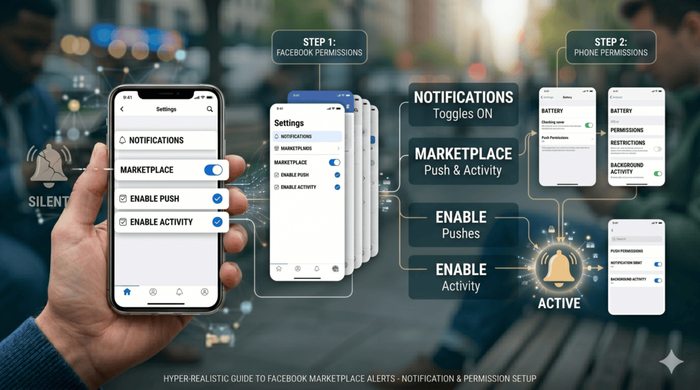 Step-by-step guide for enabling Facebook Marketplace notifications and push alert settings on mobile and desktop